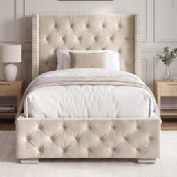 Cross Pattern Velvet Ottoman Storage Bed - Winged Bed Frame - thumbnail 4