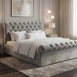 Chesterfield Velvet Ottoman Storage Bed Small Double Light Grey