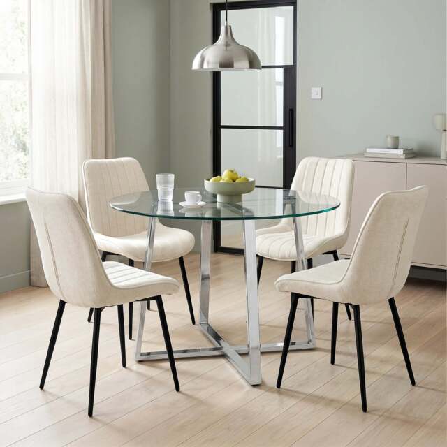 Kyvon Round Glass Dining Table Set with 4 Vertical Chairs - image 1
