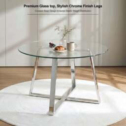Kyvon Round Glass Dining Table Set with 4 Vertical Chairs - thumbnail 2