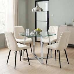 Kyvon Round Glass Dining Table Set with 4 Vertical Chairs - thumbnail 1