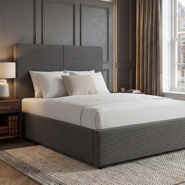 Velvet Ottoman Bed Frame - Gas Lift Ottoman Storage Bed - Double (4ft6) / Grey