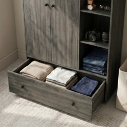 Kids Triple Wardrobe with Drawer & Open Shelves - Wooden Grey - thumbnail 5
