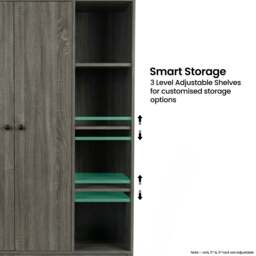 Kids Triple Wardrobe with Drawer & Open Shelves - Wooden Grey - thumbnail 6