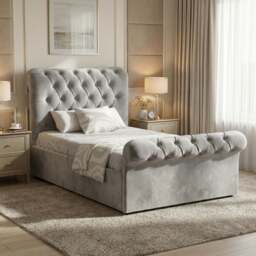 Chesterfield Ottoman Storage Bed - Side Lift Ottoman Bed Frame - Single (3ft) / Grey
