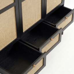 Rattan 3 Door Wardrobe With Drawers and Adjustable Shelves - Black - thumbnail 6