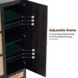 Rattan 3 Door Wardrobe With Drawers and Adjustable Shelves - Black - thumbnail 5