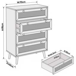 Wovena Rattan 4 Drawer Chest of Drawers, Black - thumbnail 4
