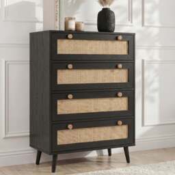 Wovena Rattan 4 Drawer Chest of Drawers, Black - thumbnail 1