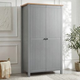Linra Grey Painted 2 Door Wardrobe With Shelves - Oak Top - thumbnail 1