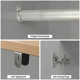 Linra Grey Painted 2 Door Wardrobe With Shelves - Oak Top - thumbnail 6