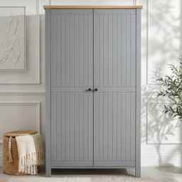 Linra Grey Painted 2 Door Wardrobe With Shelves - Oak Top - thumbnail 2