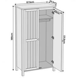Linra Grey Painted 2 Door Wardrobe With Shelves - Oak Top - thumbnail 4