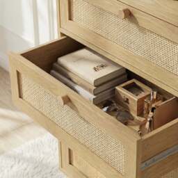 Wovena Rattan Wide 6 Chest of Drawers - Oak Effect Bedroom Dresser - thumbnail 5