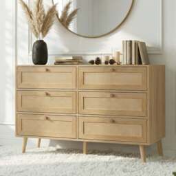Wovena Rattan Wide 6 Chest of Drawers - Oak Effect Bedroom Dresser - thumbnail 2