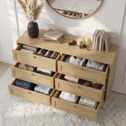 Wovena Rattan Wide 6 Chest of Drawers - Oak Effect Bedroom Dresser - thumbnail 3
