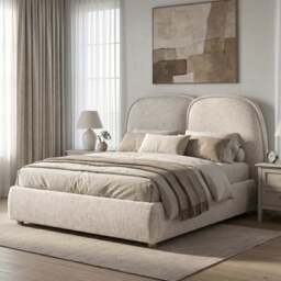 Embracea Puffed Headboard Bed Frame Double, King Upholstered - Double (4ft6) / Beige