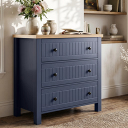 Linra Painted 3 Drawer Chest of Drawers with Oak Top - Blue