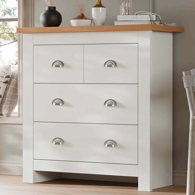 3 Drawer Chest of Drawers - Shaker Style Oak Top - White