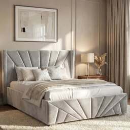 Sunrise Velvet Ottoman Storage Bed Grey Small Double
