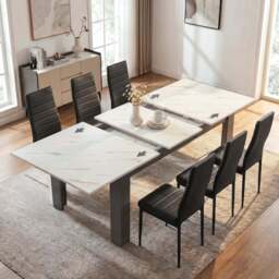 Milo Extendable Dining Table Set - White Marble Effect - thumbnail 3