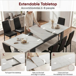 White Marble Effect Extendable Dining Table and Chairs Set - thumbnail 5