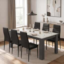 Milo Extendable Dining Table Set - White Marble Effect - thumbnail 2