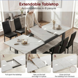 Milo Extendable Dining Table Set - White Marble Effect - thumbnail 5