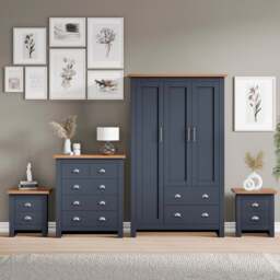 Shaker 4 Piece Bedroom Set - Wardrobe, Chest of Drawers  & Bedside - Blue