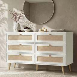 Wovena White Rattan Wide 6 Chest of Drawers - Bedroom Dresser - thumbnail 1