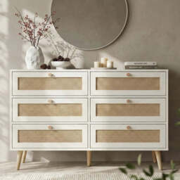 Wovena White Rattan Wide 6 Chest of Drawers - Bedroom Dresser - thumbnail 2
