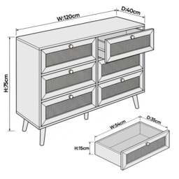 Wovena White Rattan Wide 6 Chest of Drawers - Bedroom Dresser - thumbnail 4