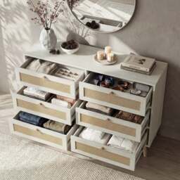 Wovena White Rattan Wide 6 Chest of Drawers - Bedroom Dresser - thumbnail 3
