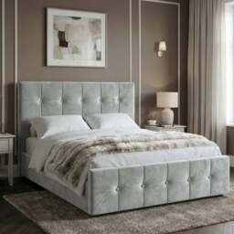 Square Velvet Ottoman Storage Bed Double Light Grey - thumbnail 1