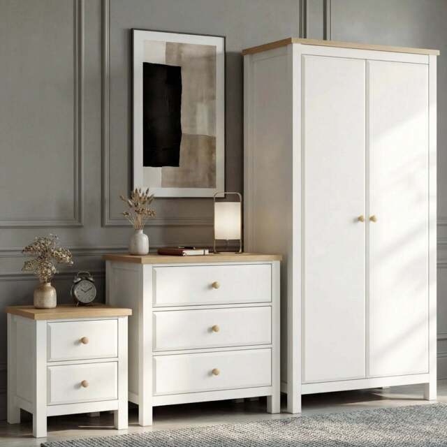 Haven Painted 3 Piece Bedroom Furniture Set White - Oak Top - image 1