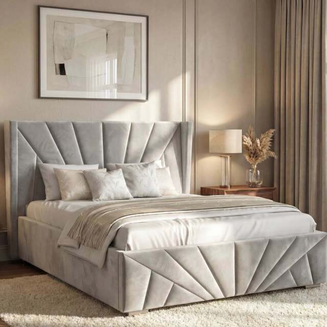 Velvet Ottoman Storage Bed - Sunrise Ottoman Bed Frame - King (5ft) / Grey