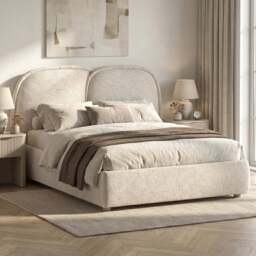 Embracea Puffed Headboard Bed Frame Double, King Upholstered - King Size (5ft) / Beige