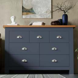 7 Drawer Wide Chest of Drawers - Large Bedroom Dresser - Blue