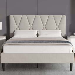 Velvet Double Bed Frame with Headboard Upholstered King Size Bed Frame - Double (4ft6) / Beige