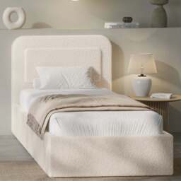 Boucle Upholstered Ottoman Storage Bed with Curved Headboard - thumbnail 1