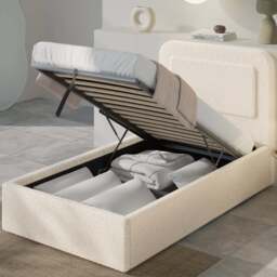 Boucle Upholstered Ottoman Storage Bed with Curved Headboard - thumbnail 2