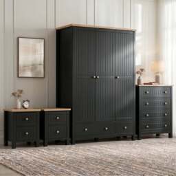 Linra Black Painted 4 Piece Bedroom Set - Oak Top