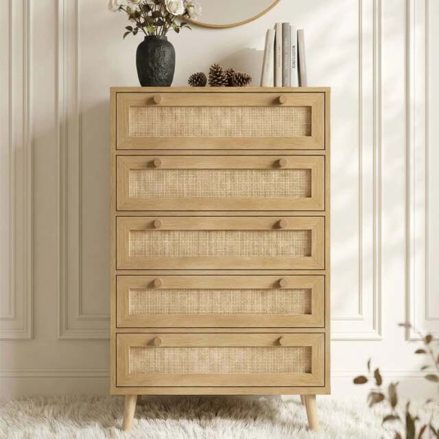Wovena Rattan 5 Drawer Tallboy Chest of Drawers - image 1