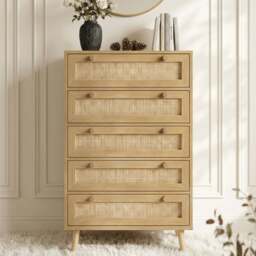 Wovena Rattan 5 Drawer Tallboy Chest of Drawers