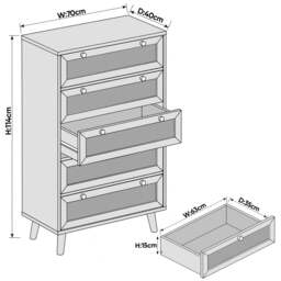 Wovena Rattan 5 Drawer Tallboy Chest of Drawers - thumbnail 4