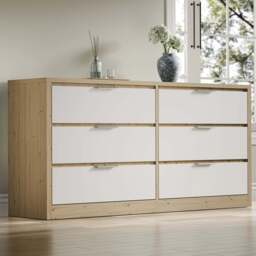 Skova Large 6 Chest of Drawers - Wide Bedroom Dresser - Oak+White