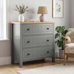 Linra Painted 3 Drawer Chest of Drawers with Oak Top - Grey