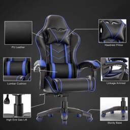 PC Gaming Chair - Home Office Chair With Headrest & Lumbar Support - thumbnail 6