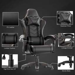 PC Gaming Chair - Home Office Chair With Headrest & Lumbar Support - thumbnail 6