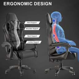 PC Gaming Chair - Home Office Chair With Headrest & Lumbar Support - thumbnail 3